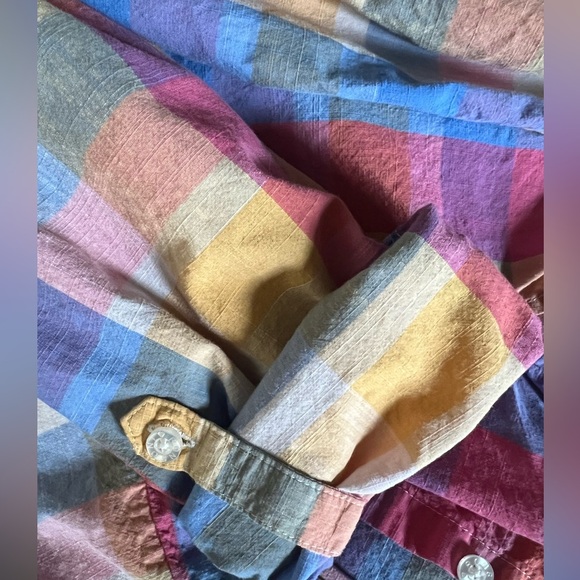 I Heart Ronson Multicolor 100% Cotton Plaid Button Down Shirt, sleeve tabs - Picture 6 of 6
